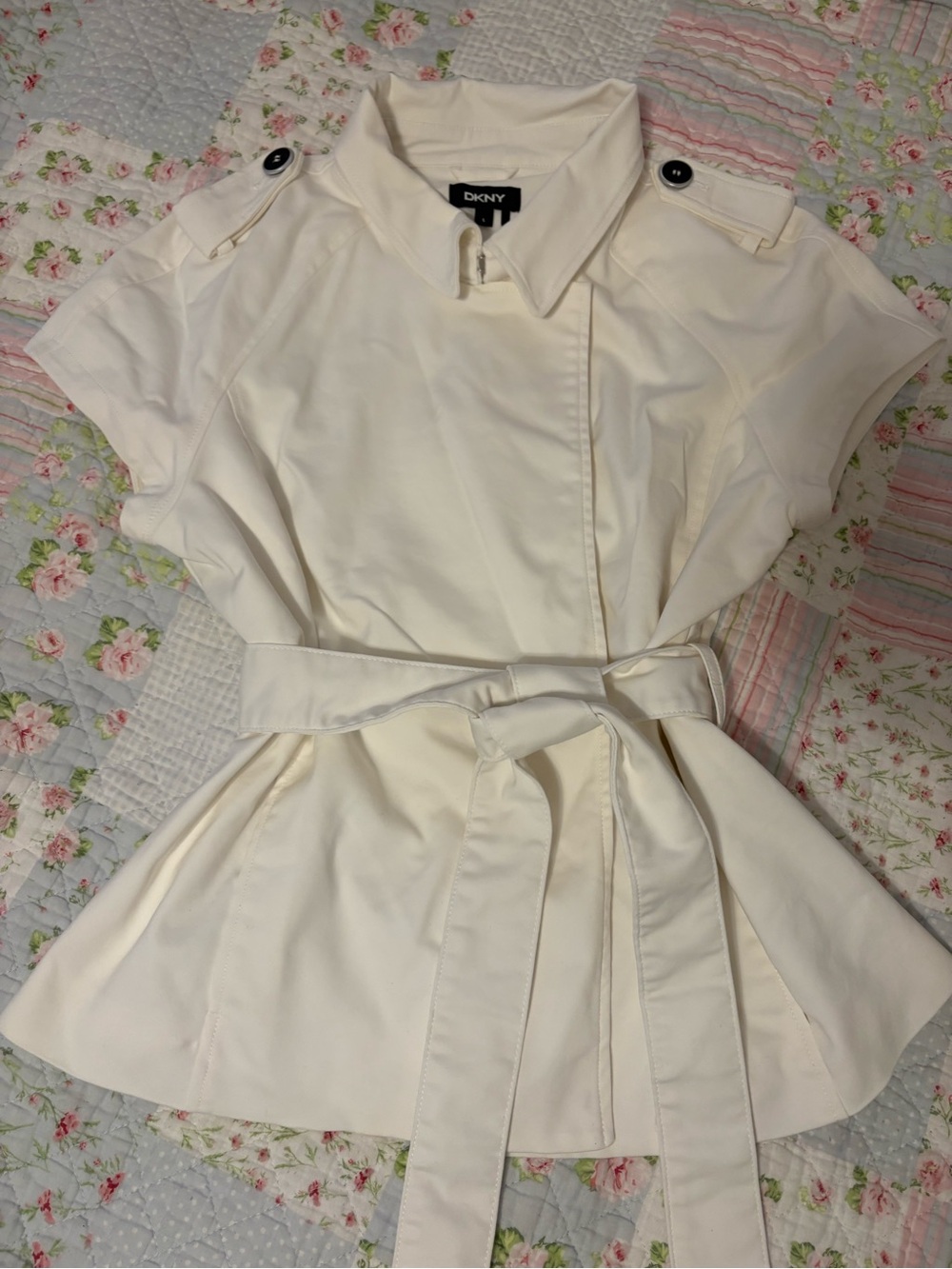DKNY Cream Short-Sleeve Belted Blouse